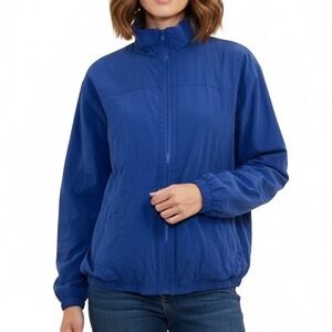 Vintage Norm Thompson Blue Windbreaker Jacket Women's XL‎ Knit Lined Zip Front
